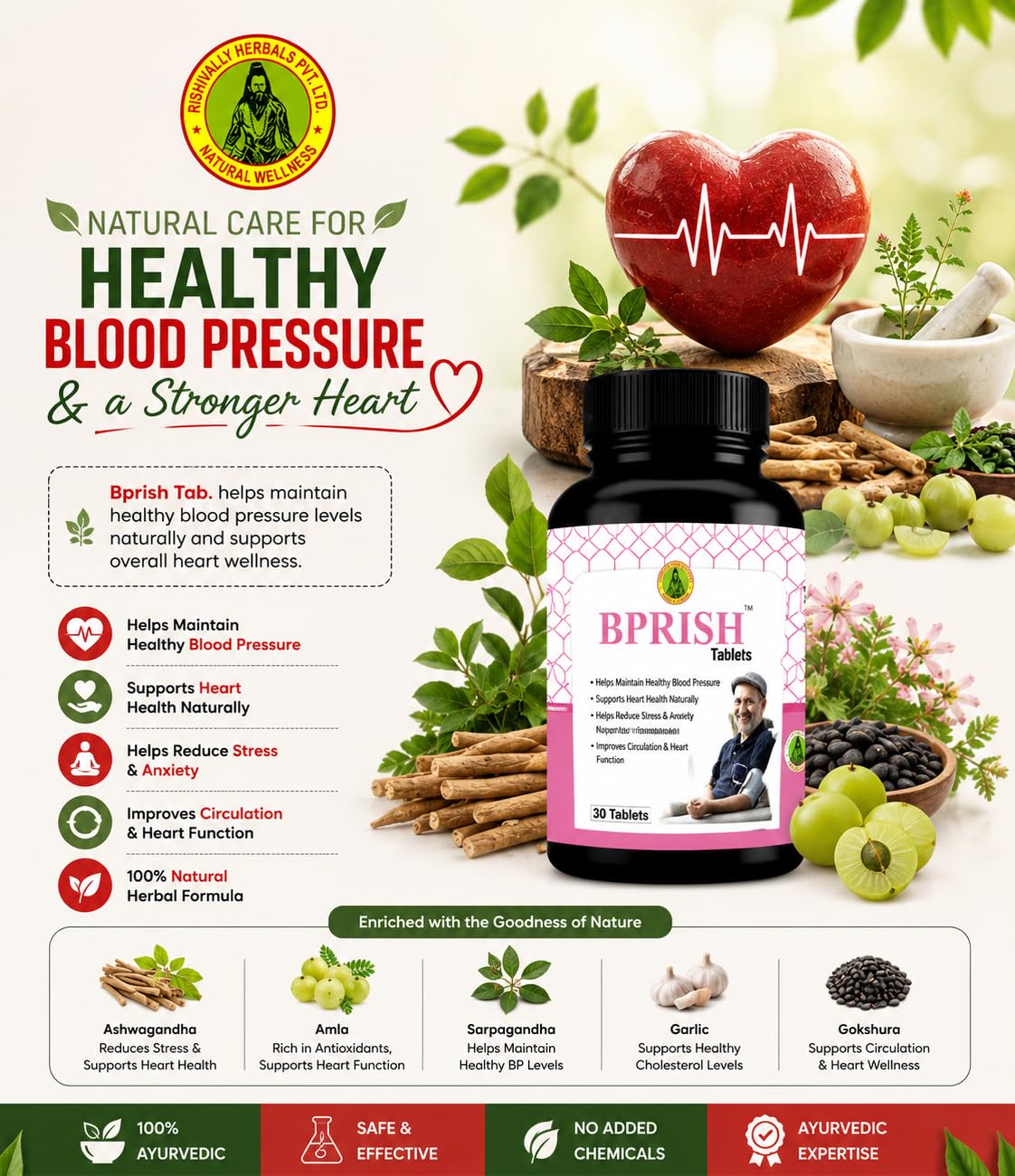 BPRISH Blood Pressure Support Tablets – Heart Health & Stress Relief Supplement | 30 Tablets - Image 2