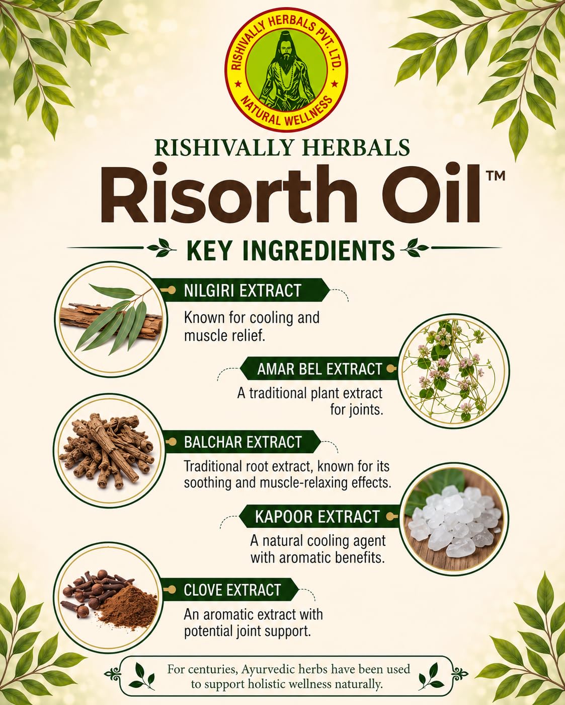 Risorth Ayurvedic Restore Flexibility of Joints with Pain Relief Or Herbal 100 ml Oils - Image 5