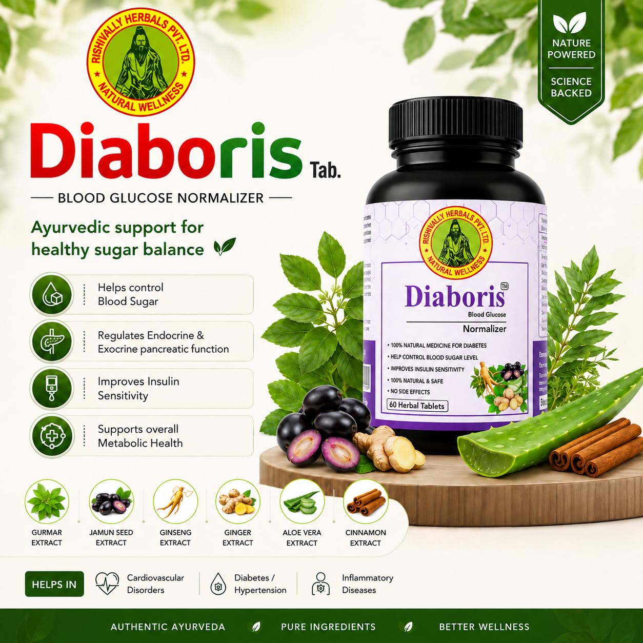 RISHIVALLY HERBALS DIABORIS Tablet | Diabetes Care Herbal Supplement for Blood Sugar Support - Image 2