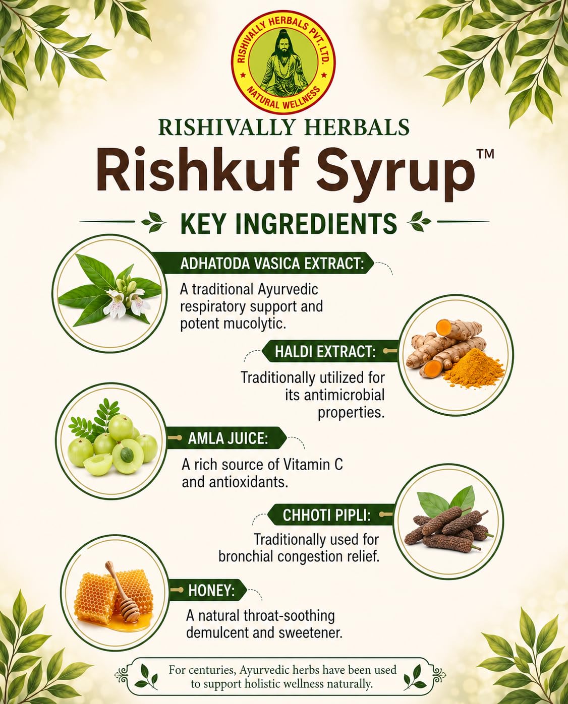 Rishkuf Ayurvedic Cough Syrup for Throat Irritation and Chest Congestion 125 ML - Image 5
